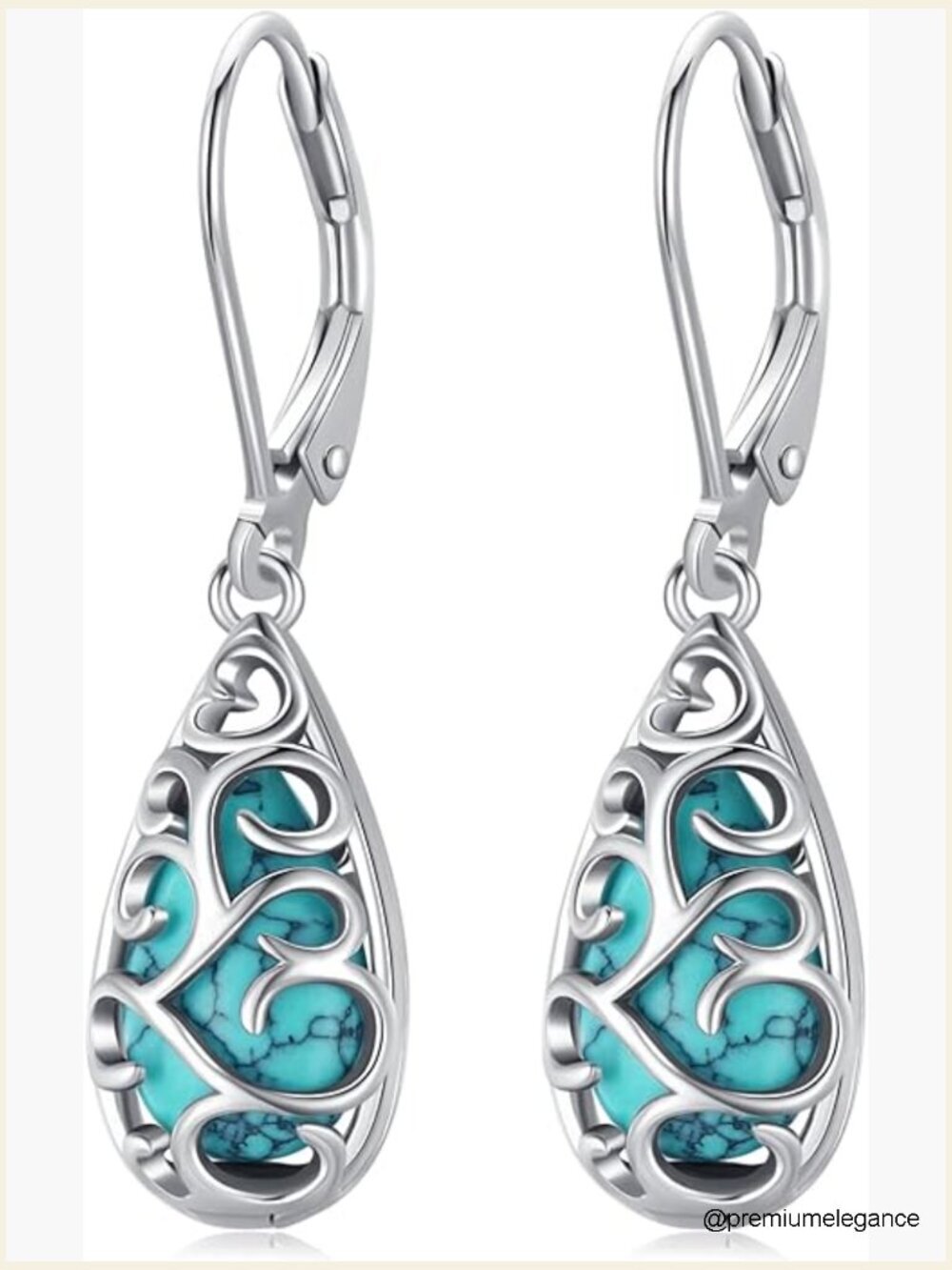 Sterling Silver Turquoise Leverback Earrings, Handcrafted Gemstone Dangle